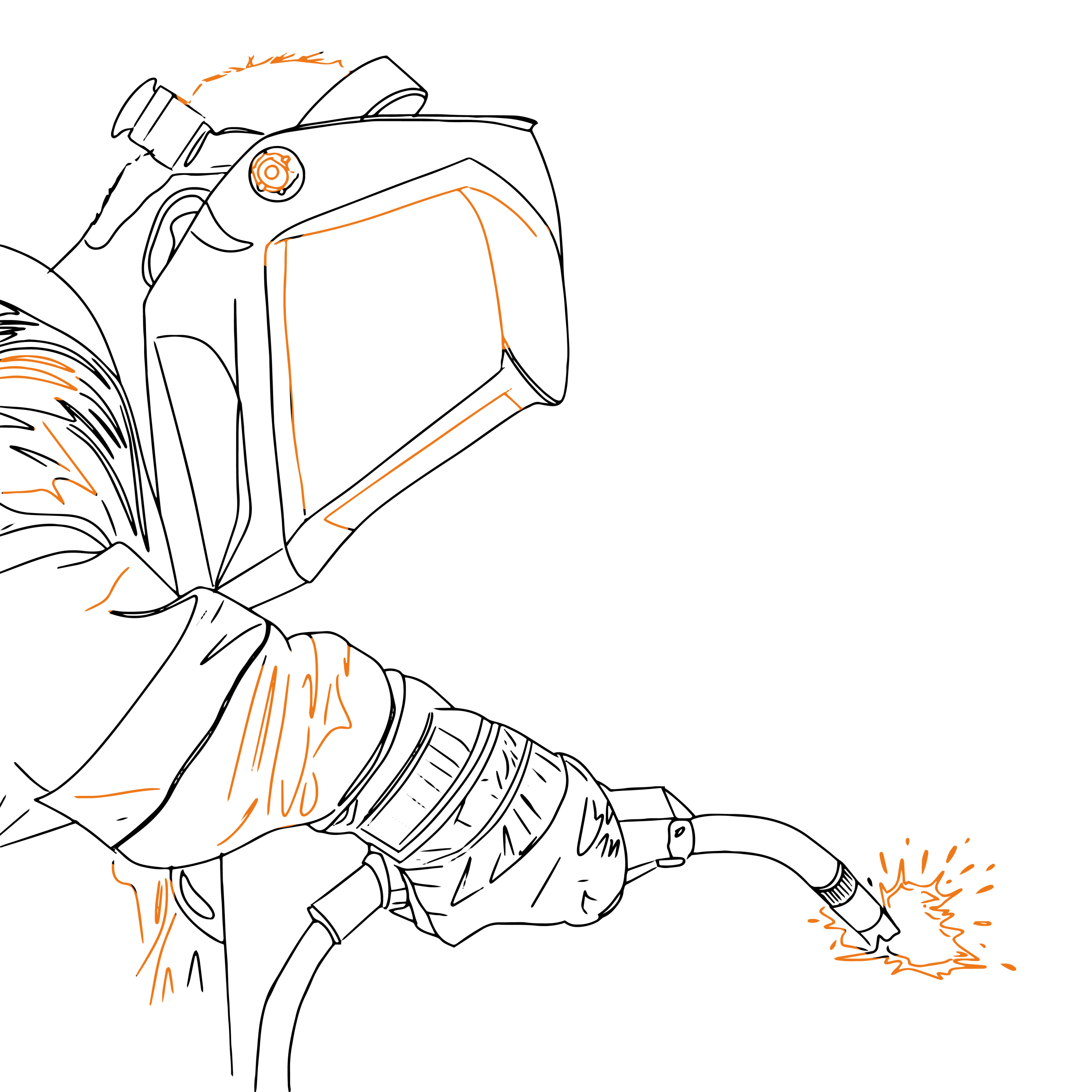 Zeichnung eines Mannes, der Schweißarbeiten für das Modul Feuererlaubnis durchführt